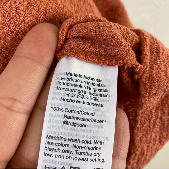 Madewell Size Medium Burnt Orange Ruffled Sleeve Scoop Neck 100% Cotton Blouse - Picture 3 of 4